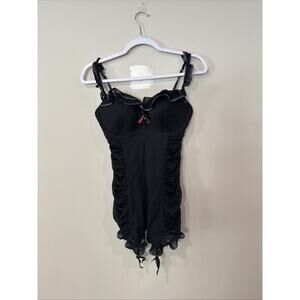 Victoria's Secret Y2K Merry Widow Black Lace 36D Corset Ruched Bustier Xx1362